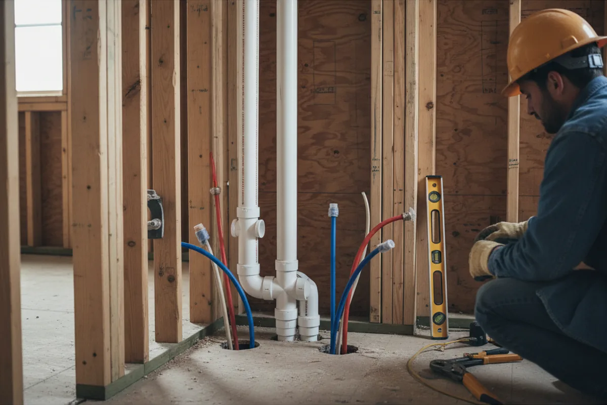 Drain and supply rough-in during Sump Pump Repair in Woodward